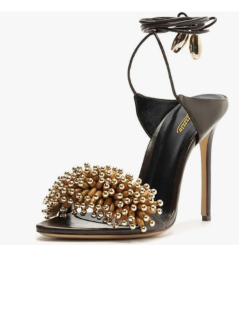 Zszszsu Brown Open Toe Sandals Stiletto High Heels Ankle Strap Self-tie Shoes
